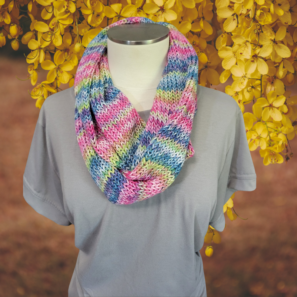 Pink, Green & Purple - Multi Colored Country Craft Barn Infinity Scarf (SC-1020)