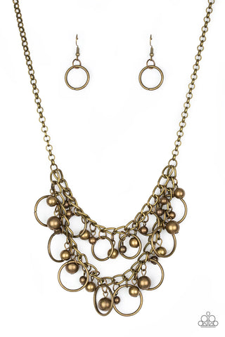 Warning Bells - Brass Paparazzi Necklace (PZ-2766)