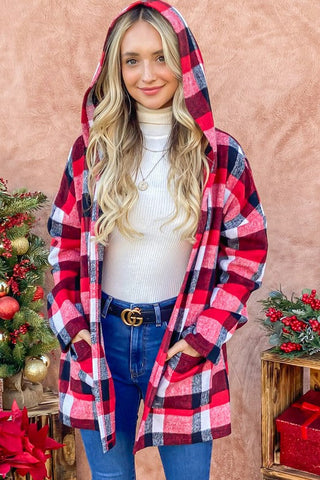 Red Riding Hooded Plaid Cardigan
