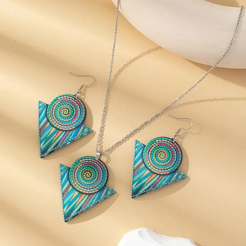 Boho Angles - Blue Country Craft Barn Necklace/Earrings Set (#1802)