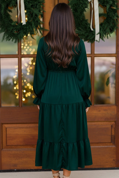 Goddess Grove Green Satin Maxi Dress