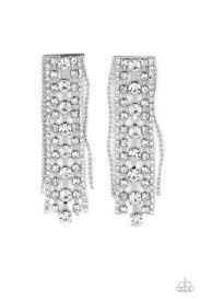 Starry Streamers - White Paparazzi Post Earrings (PZ-3788)