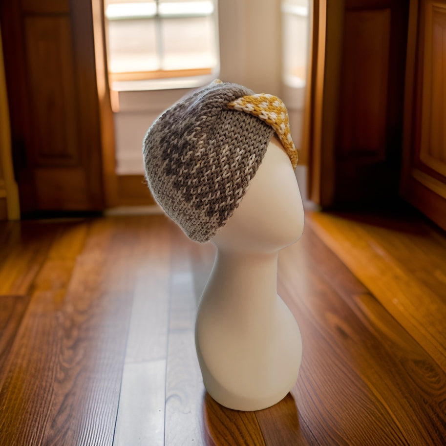 Cross Knit Headband - Golden/Taupe Country Craft Barn Ear Warmer (#926)