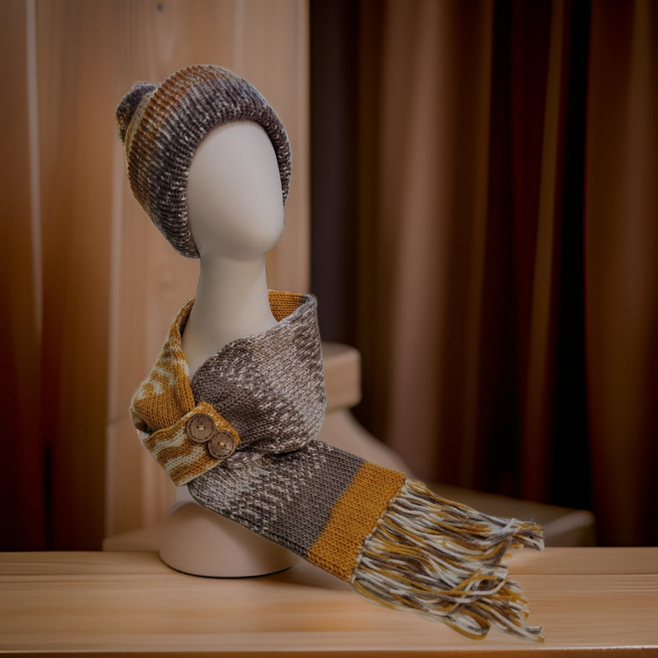 Golden/Taupe Country Craft Barn Scarf Set (SFS-3004)