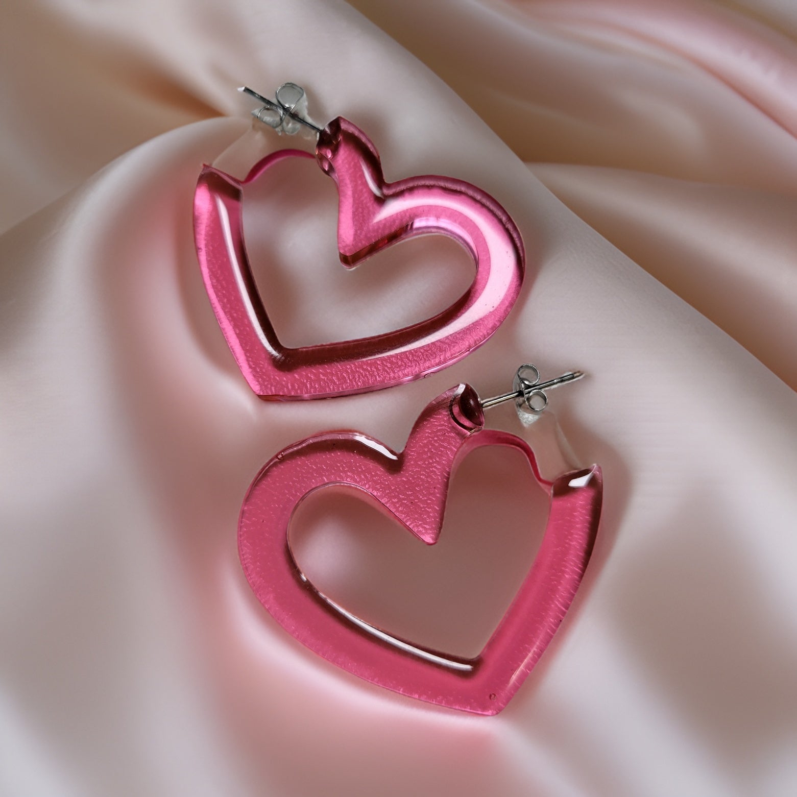 Open Hearts - Pink Country Craft Barn Hoop Earrings (#099)