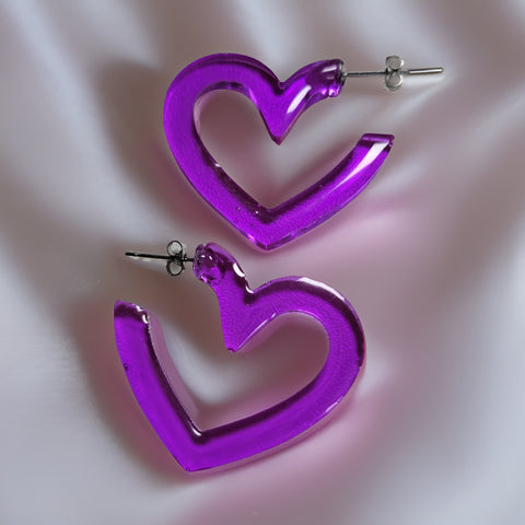 Open Hearts - Purple Country Craft Barn Hoop Earrings (#098)