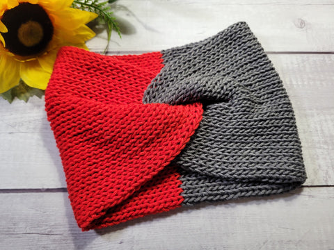 Cross Knit Hat - Red/Gray - Country Craft Barn Headband (#904)
