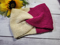Cross Knit Headband - Burgundy/Cream - Country Craft Barn Headband (HB-906)