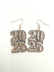 New Year's 2025 Gold Glitter Dangle Earrings