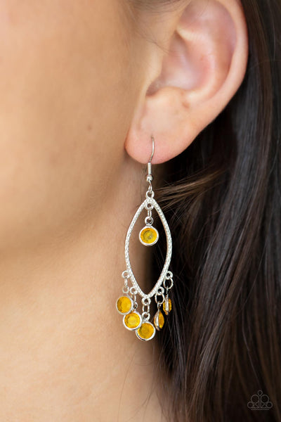 Glassy Grotto - Yellow Paparazzi Earrings (#4771)