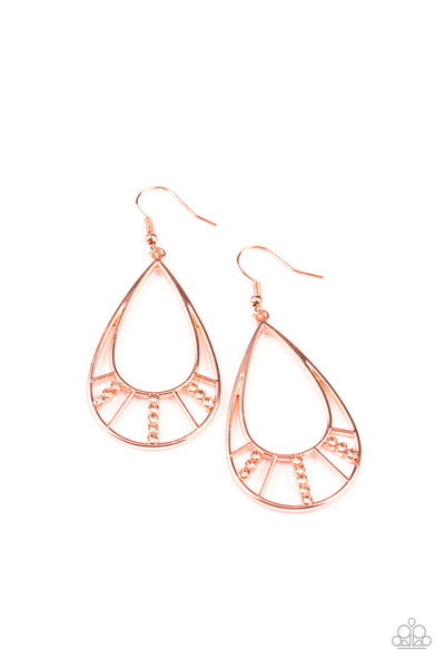 Line Crossing Sparkle - Copper-Paparazzi Earring (PZ-874)