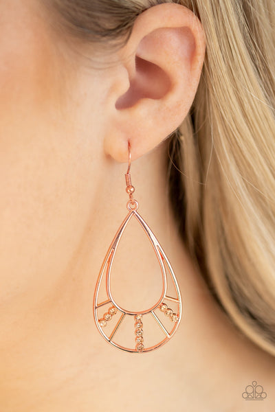Line Crossing Sparkle - Copper-Paparazzi Earring (PZ-874)