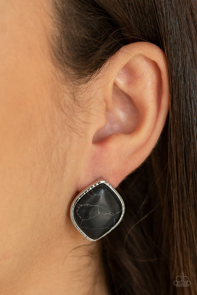 Marble Marvel - Black-Paparazzi Earrings (#1320)