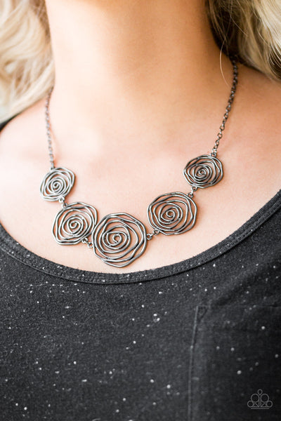 Rosy Rosette - Black-Paparazzi Necklace (#912)