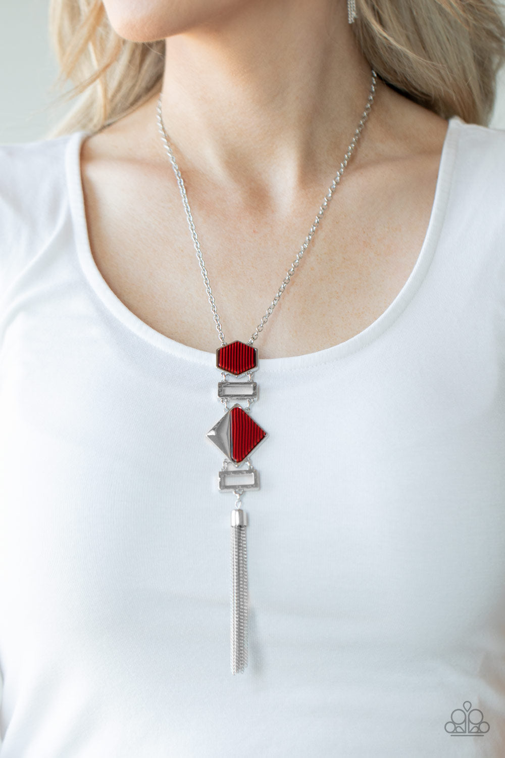 STRIPE Up a Conversation - Red-Paparazzi Necklace (PZ-1297)