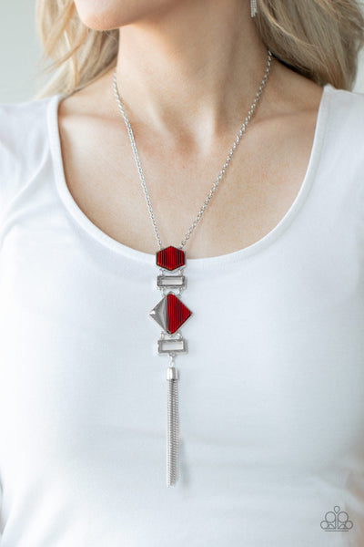 STRIPE Up a Conversation - Red-Paparazzi Necklace (#1297)