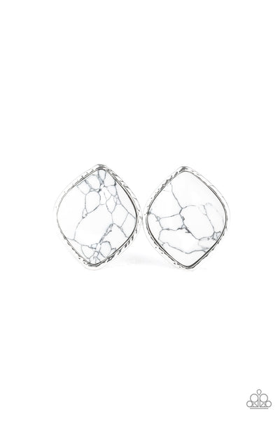 Marble Marvel - White-Paparazzi Earrings (#1325)