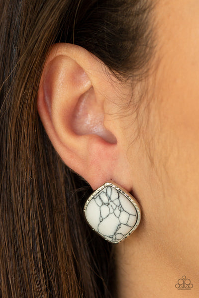 Marble Marvel - White-Paparazzi Earrings (#1325)