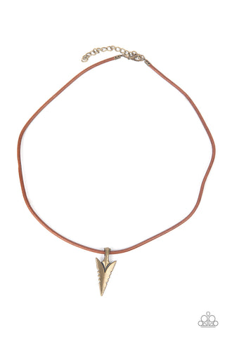 Pharaohs Arrow - Brass Paparazzi Men's Necklace (#4295)