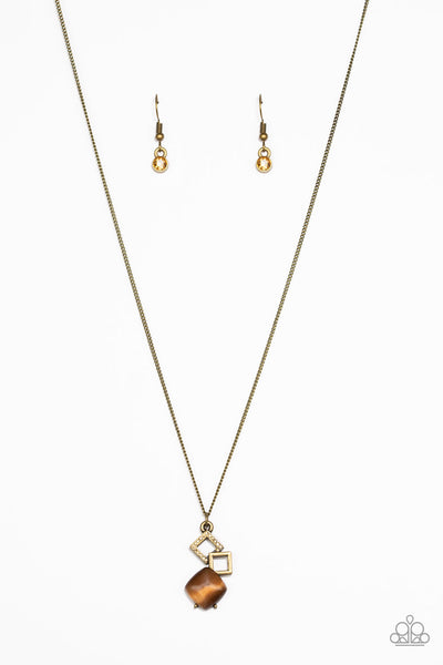Stylishly Square - Brass Paparazzi Necklace (PZ-041)