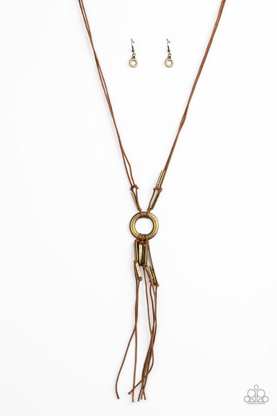 Tasseled Trinket - Brass-Paparazzi Necklace (#611)