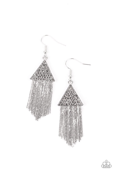 Pyramid SHEEN - Silver Paparazzi Earrings Convention 2021