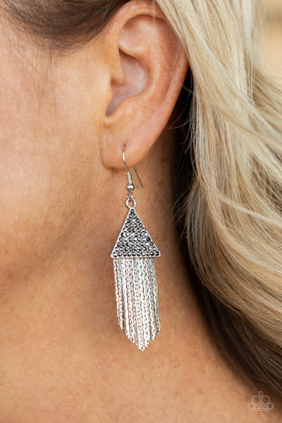 Pyramid SHEEN - Silver Paparazzi Earrings Convention 2021