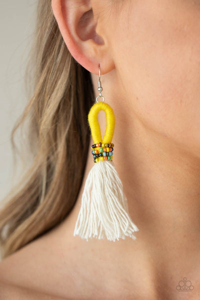 The Dustup - Yellow Paparazzi Earrings