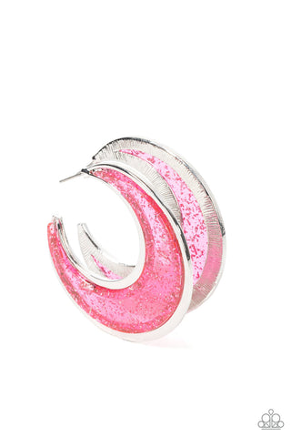 Charismatically Curvy - Pink Paparazzi Earrings (#4805)