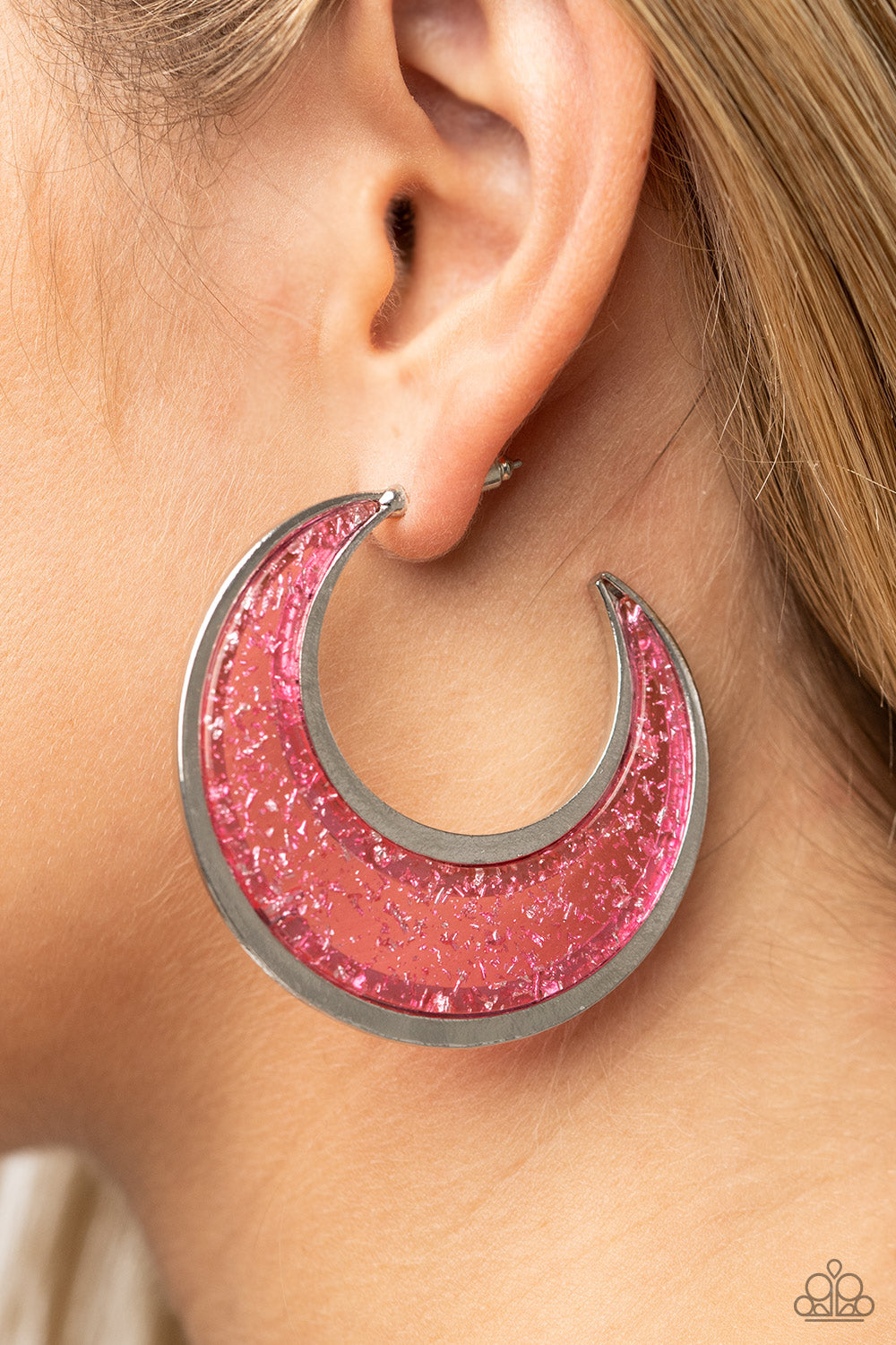 Charismatically Curvy - Pink Paparazzi Earrings (#4805)