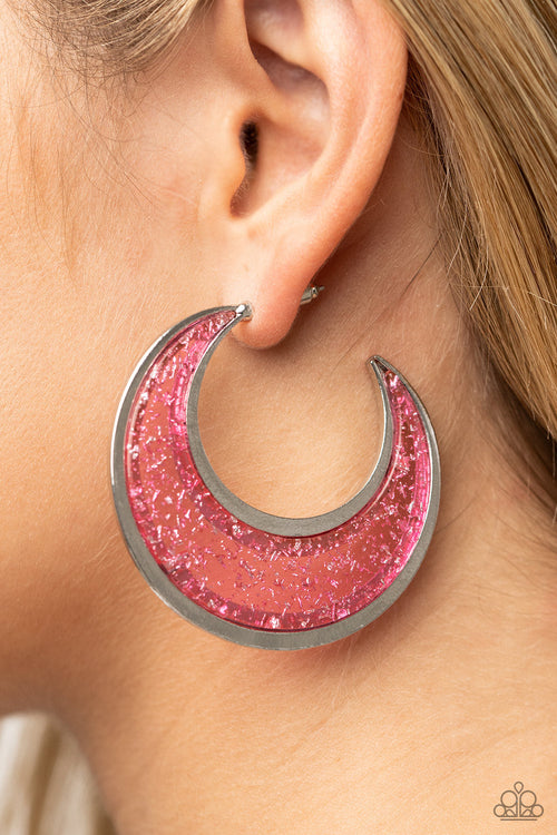 Charismatically Curvy - Pink Paparazzi Earrings (#4805)