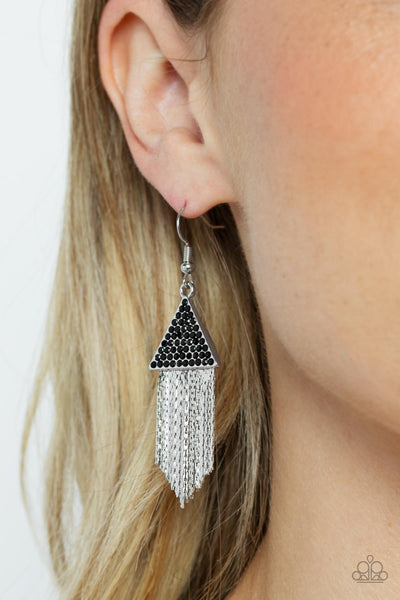 Pyramid SHEEN - Black Paparazzi Earrings (#4580)