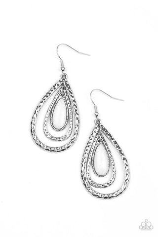 Teardrop Torrent - White Paparazzi Earrings