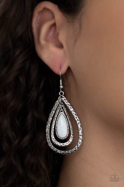 Teardrop Torrent - White Paparazzi Earrings
