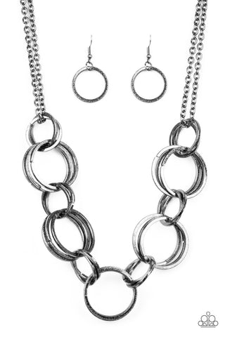 Jump Into The Ring - Black-Paparazzi Necklace (#937)