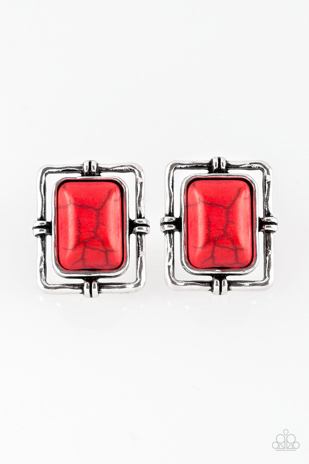 Paparazzi Post Earrings - Center STAGECOACH - Red (#304)