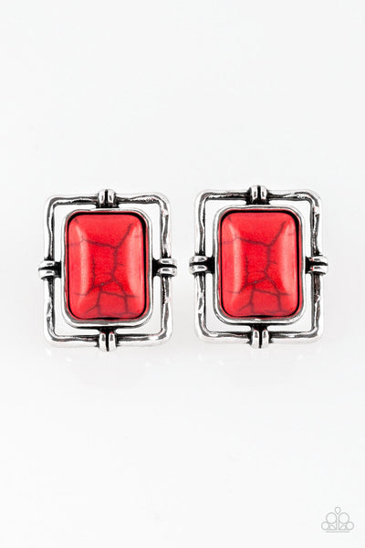 Paparazzi Post Earrings - Center STAGECOACH - Red (#304)