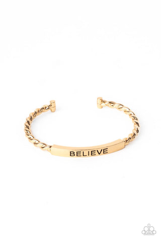 Keep Calm and Believe - Gold Paparazzi Men's Bracelet