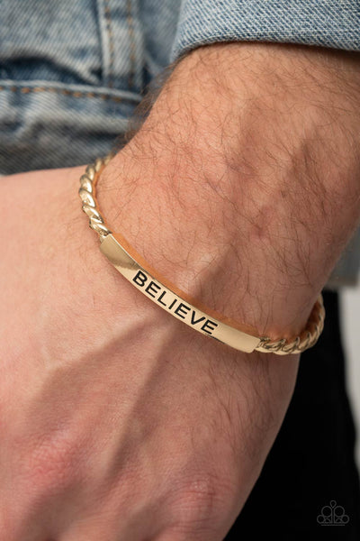 Keep Calm and Believe - Gold Paparazzi Men's Bracelet