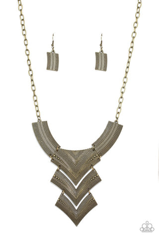 Fiercely Pharaoh - Brass Paparazzi Necklace (PZ-698)