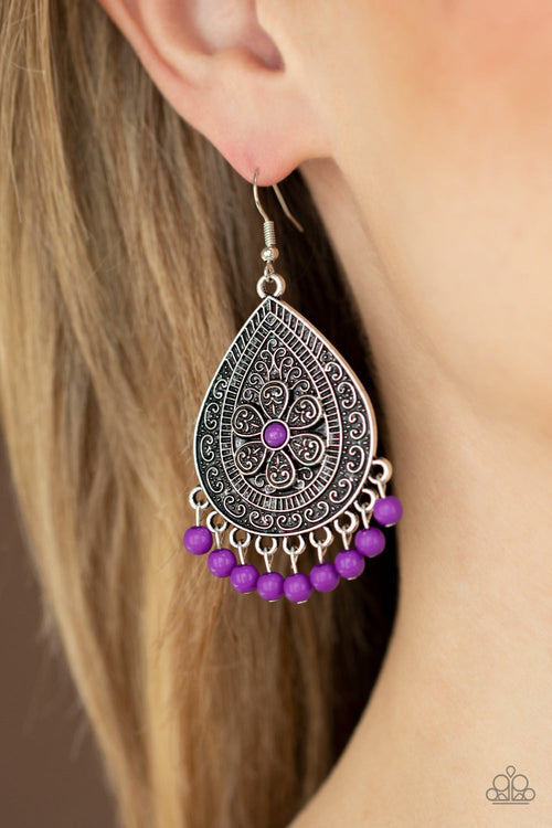 Blossoming Teardrops - Purple Paparazzi Earrings