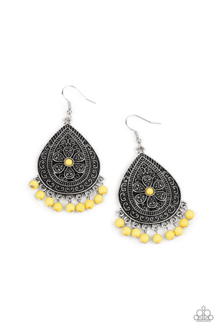 Blossoming Teardrops - Yellow Paparazzi Earrings (#4536)