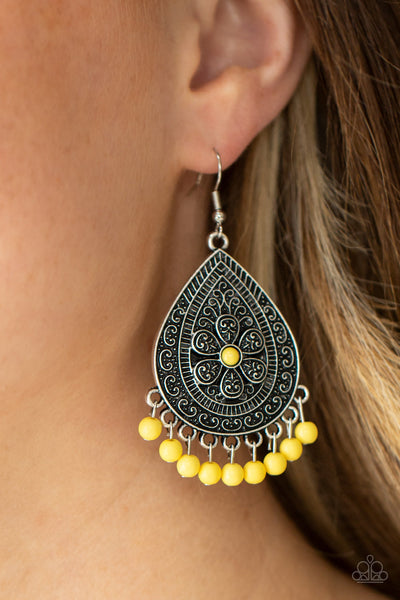 Blossoming Teardrops - Yellow Paparazzi Earrings (#4536)