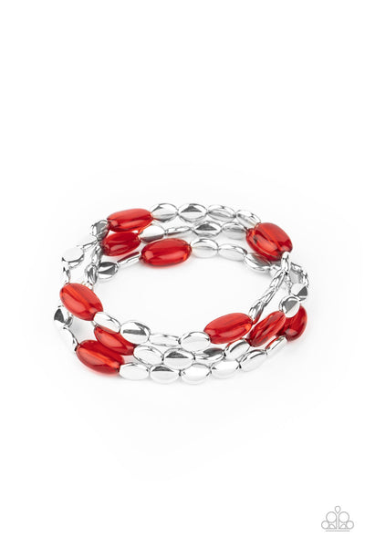 Sorry to Burst Your BAUBLE - Red Paparazzi Stretch Bracelet (#2189)