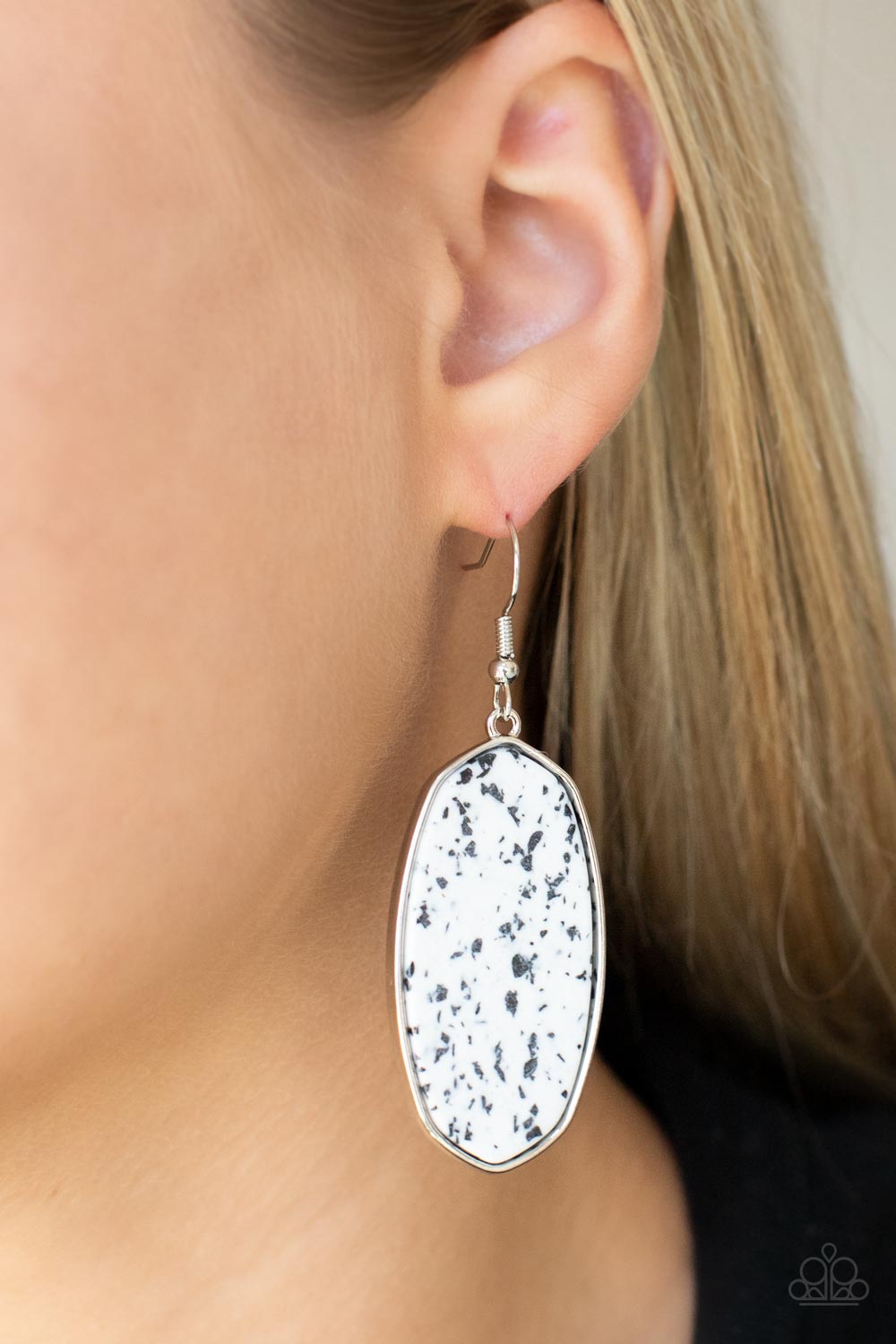 Stone Sculptures - White Paparazzi Earrings
