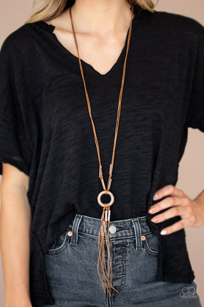 Tasseled Trinket - Copper-Paparazzi Necklace (#1433)