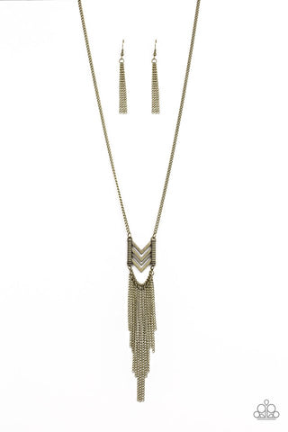 Paparazzi Long Necklace - Point Taken - Brass (PZ-700)