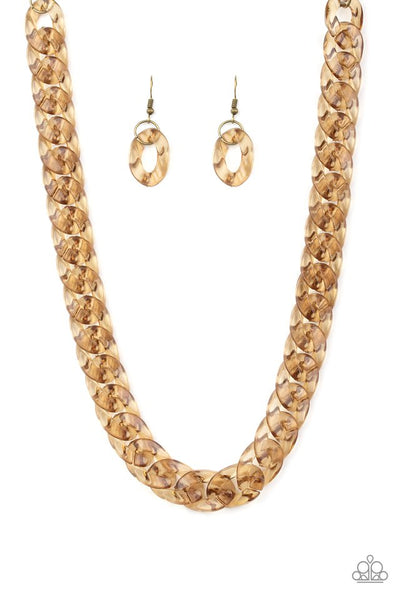Paparazzi Acylic Necklace - Put It On Ice - Brass (#090)