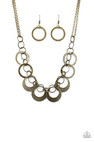 In Full Orbit - Brass Paparazzi Short Necklace (PZ-641)