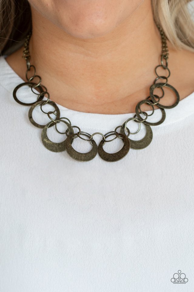 In Full Orbit - Brass Paparazzi Short Necklace (PZ-641)